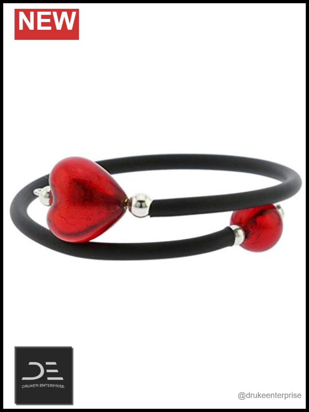 Murano Glass Heart Charm Bracelet Handmade Venice Italian Art Glass